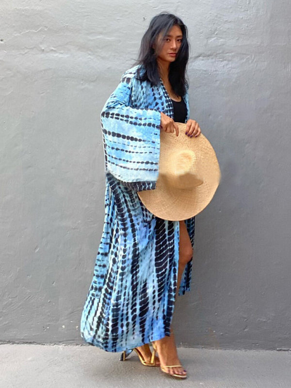 Aino | Boheemse lichtgewicht strandkimono - zomer gewaad, Tie-dye print