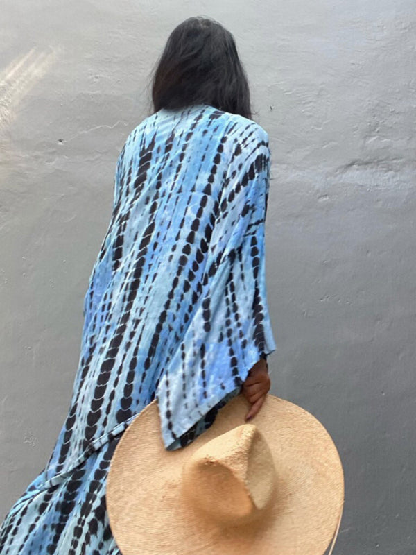 Aino | Boheemse lichtgewicht strandkimono - zomer gewaad, Tie-dye print