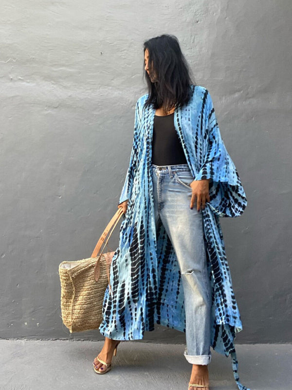 Aino | Boheemse lichtgewicht strandkimono - zomer gewaad, Tie-dye print