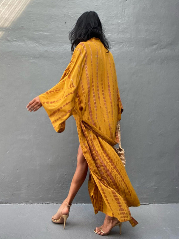 Aino | Boheemse lichtgewicht strandkimono - zomer gewaad, Tie-dye print