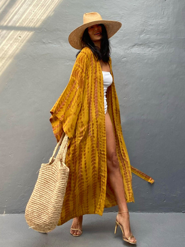 Aino | Boheemse lichtgewicht strandkimono - zomer gewaad, Tie-dye print