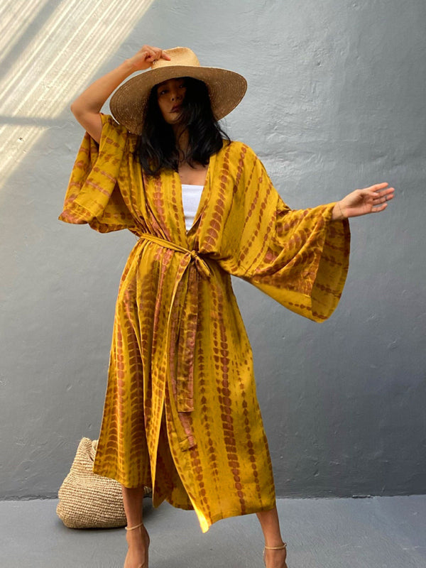Aino | Boheemse lichtgewicht strandkimono - zomer gewaad, Tie-dye print