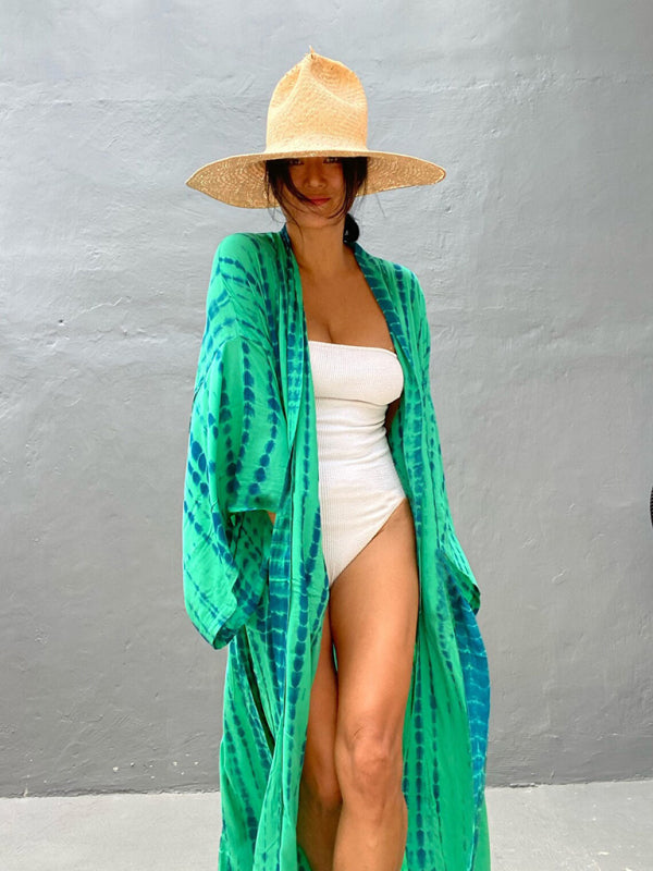 Aino | Boheemse lichtgewicht strandkimono - zomer gewaad, Tie-dye print