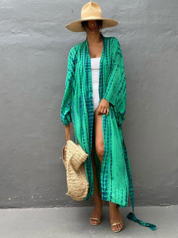 Aino | Boheemse lichtgewicht strandkimono - zomer gewaad, Tie-dye print