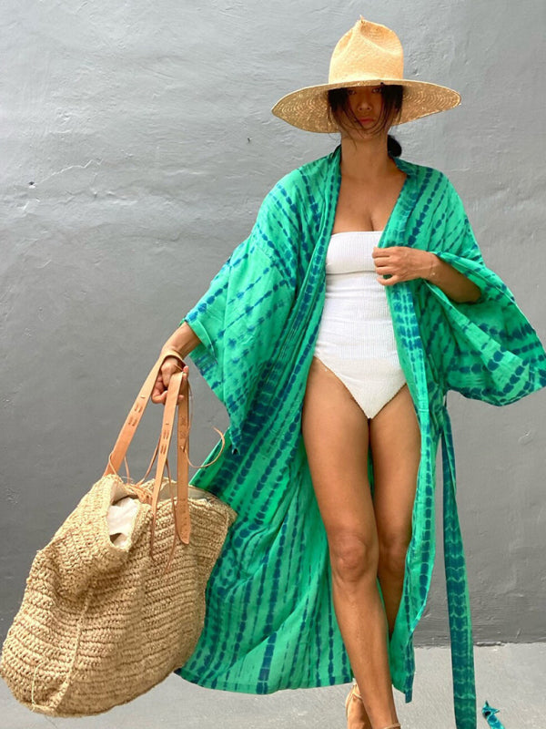 Aino | Boheemse lichtgewicht strandkimono - zomer gewaad, Tie-dye print