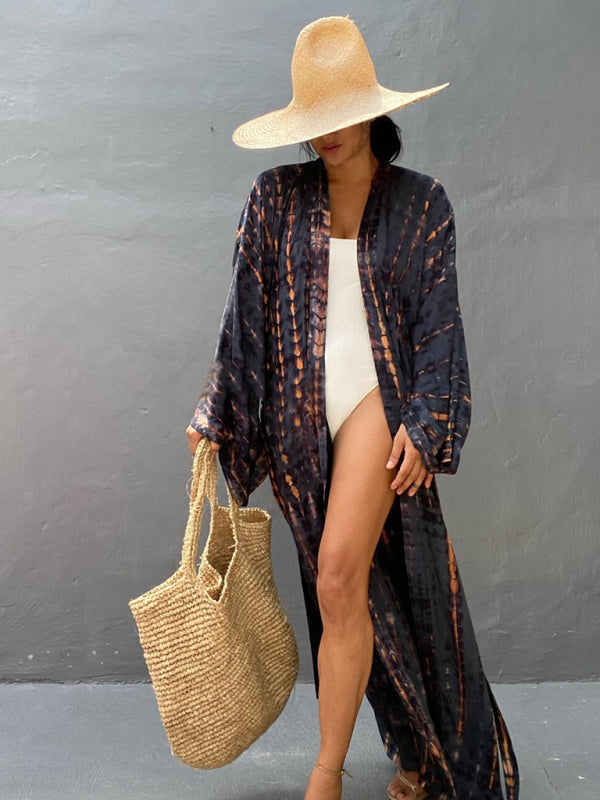 Aino | Boheemse lichtgewicht strandkimono - zomer gewaad, Tie-dye print