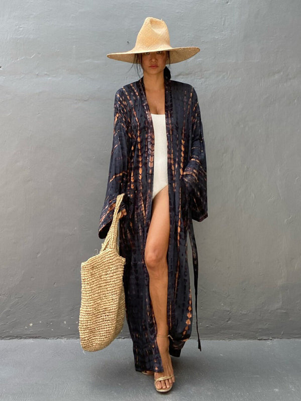 Aino | Boheemse lichtgewicht strandkimono - zomer gewaad, Tie-dye print