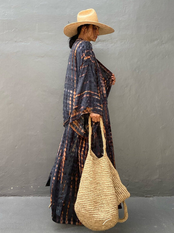Aino | Boheemse lichtgewicht strandkimono - zomer gewaad, Tie-dye print