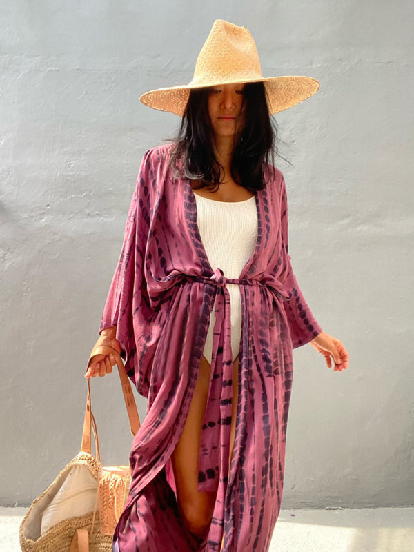 Aino | Boheemse lichtgewicht strandkimono - zomer gewaad, Tie-dye print