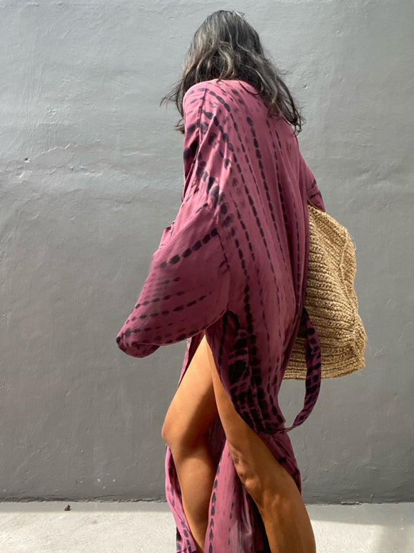 Aino | Boheemse lichtgewicht strandkimono - zomer gewaad, Tie-dye print
