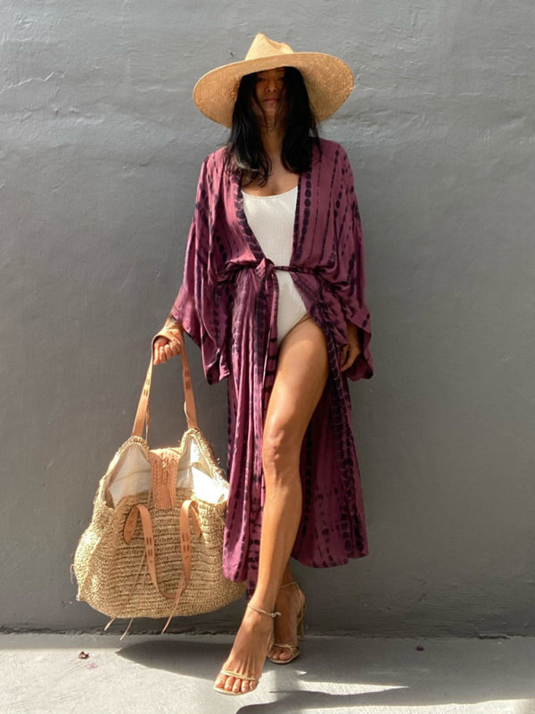 Aino | Boheemse lichtgewicht strandkimono - zomer gewaad, Tie-dye print