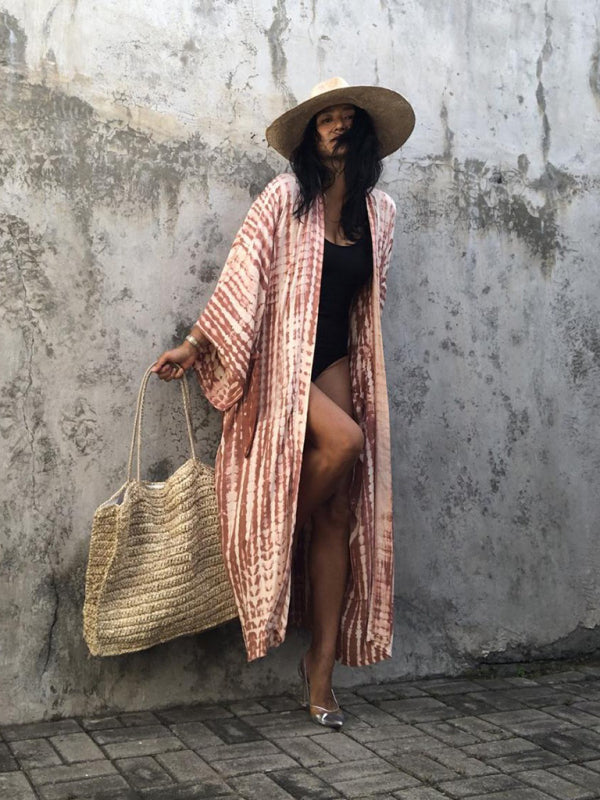 Aino | Boheemse lichtgewicht strandkimono - zomer gewaad, Tie-dye print