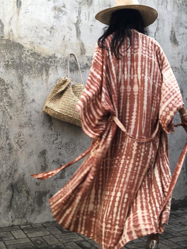 Aino | Boheemse lichtgewicht strandkimono - zomer gewaad, Tie-dye print
