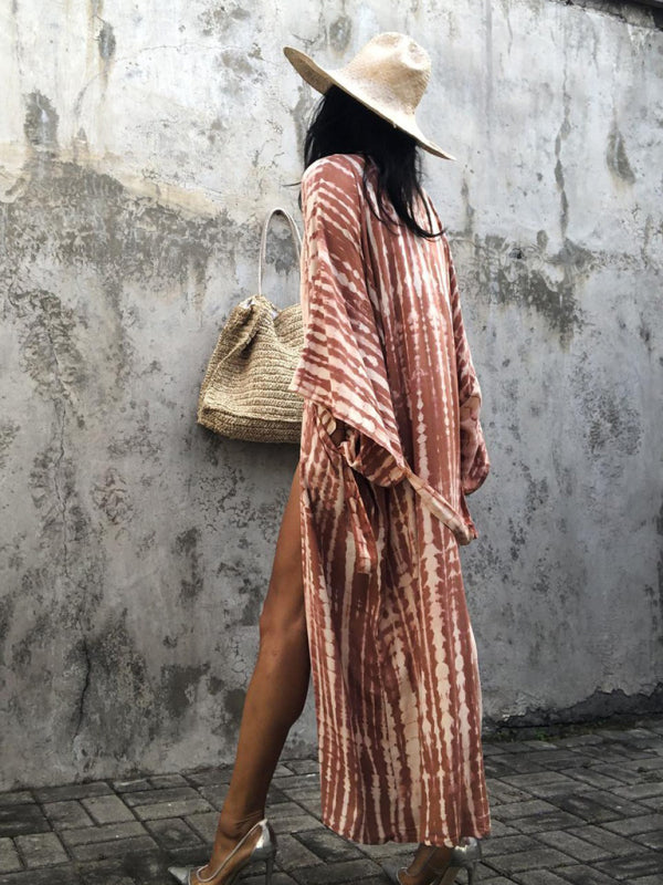 Aino | Boheemse lichtgewicht strandkimono - zomer gewaad, Tie-dye print