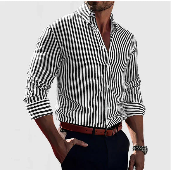 Belric | Gestreepte herenoverhemd met lange mouwen – Casual, elegante katoenen overhemd