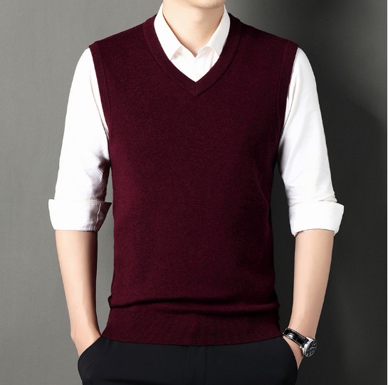 Nikifor | Heren V-hals gebreide mouwloze trui – laagjesvest voor herfst en winter, casual en kantoor