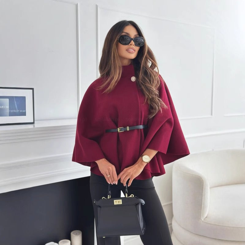 Thurid | Damescapejas met hoge kraag en ceintuur in de taille, elegante winterjas