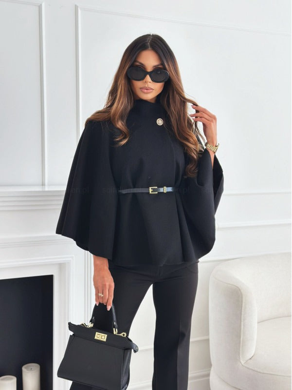 Thurid | Damescapejas met hoge kraag en ceintuur in de taille, elegante winterjas