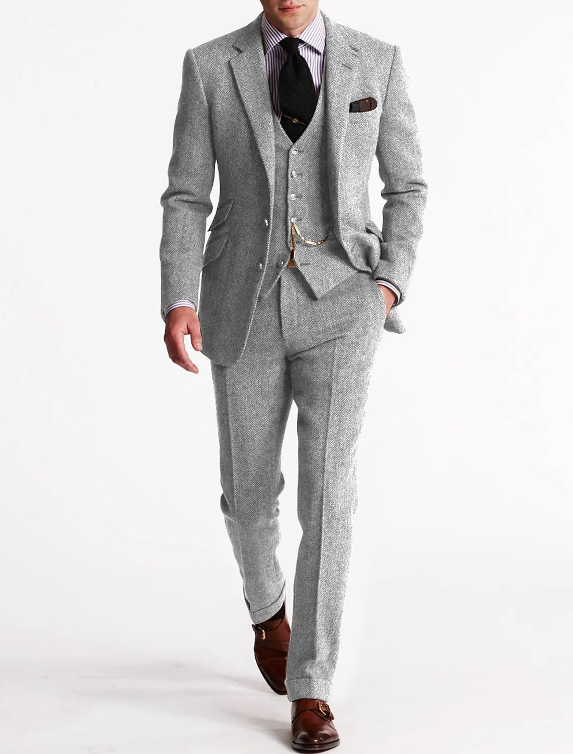 Dereck | Heren Wollen Tweed 3-delig pak - Formele blazer, colbert & broek set voor bruiloft, feest of avondkleding