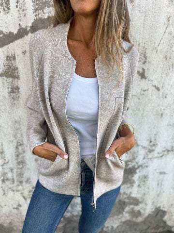 Carolia | Casual damesjas met ritssluiting, ronde hals en zijzakken, herfstjas, lichtgewicht
