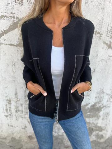 Carolia | Casual damesjas met ritssluiting, ronde hals en zijzakken, herfstjas, lichtgewicht