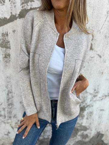 Carolia | Casual damesjas met ritssluiting, ronde hals en zijzakken, herfstjas, lichtgewicht