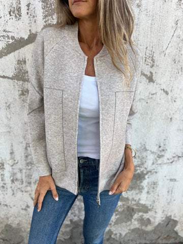 Carolia | Casual damesjas met ritssluiting, ronde hals en zijzakken, herfstjas, lichtgewicht