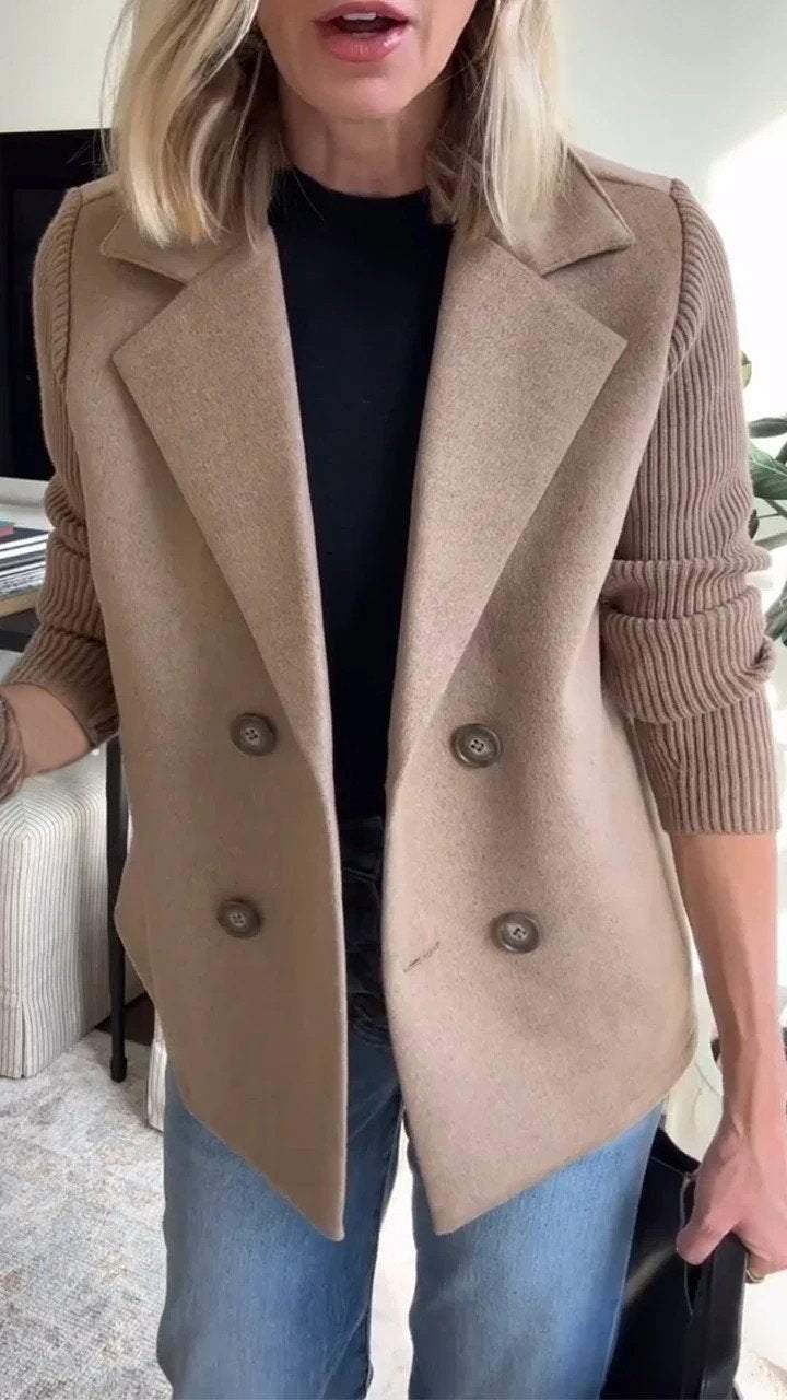 Regana | Elegante damesblazer met gebreide mouwen – Stijlvol jasje voor op kantoor en casual gelegenheden