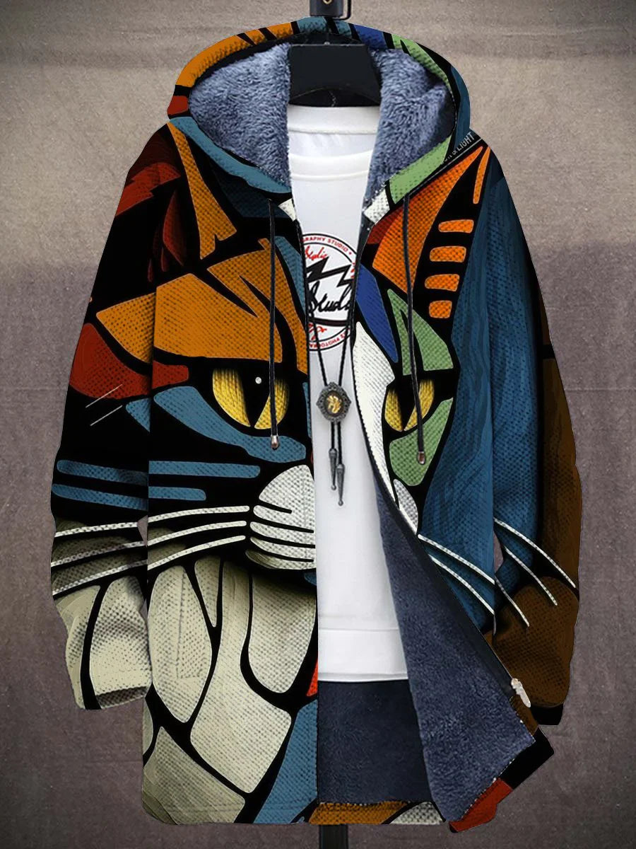 Celestino | Mannenjas met fleecevoering en kattenpatroon, warme casual jas, stijlvolle winterjas