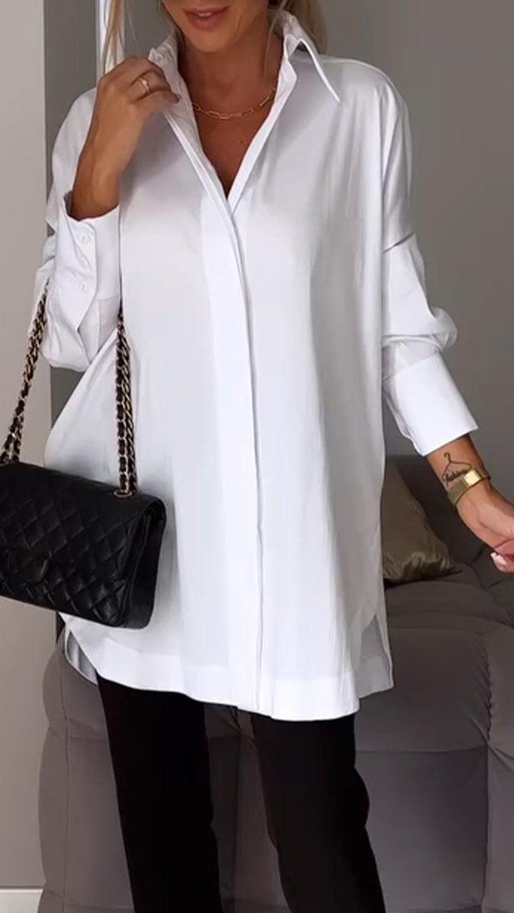 Avale | Revershemd – Casual blouse met lange mouwen, effen kleur, elegant voor op kantoor