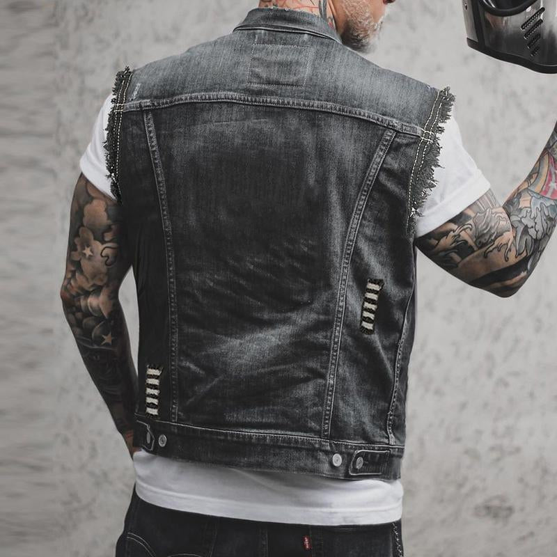 Veyric | Heren distressed denim gilet – mouwloos, casual streetwear vest, stijlvol lichtgewicht jasje