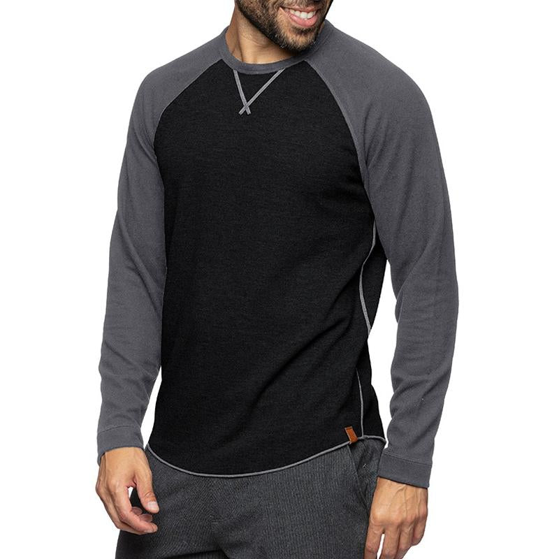 Emidio | Casual T-shirt met lange mouwen voor heren - Color Block, Zacht katoen, Slim Fit