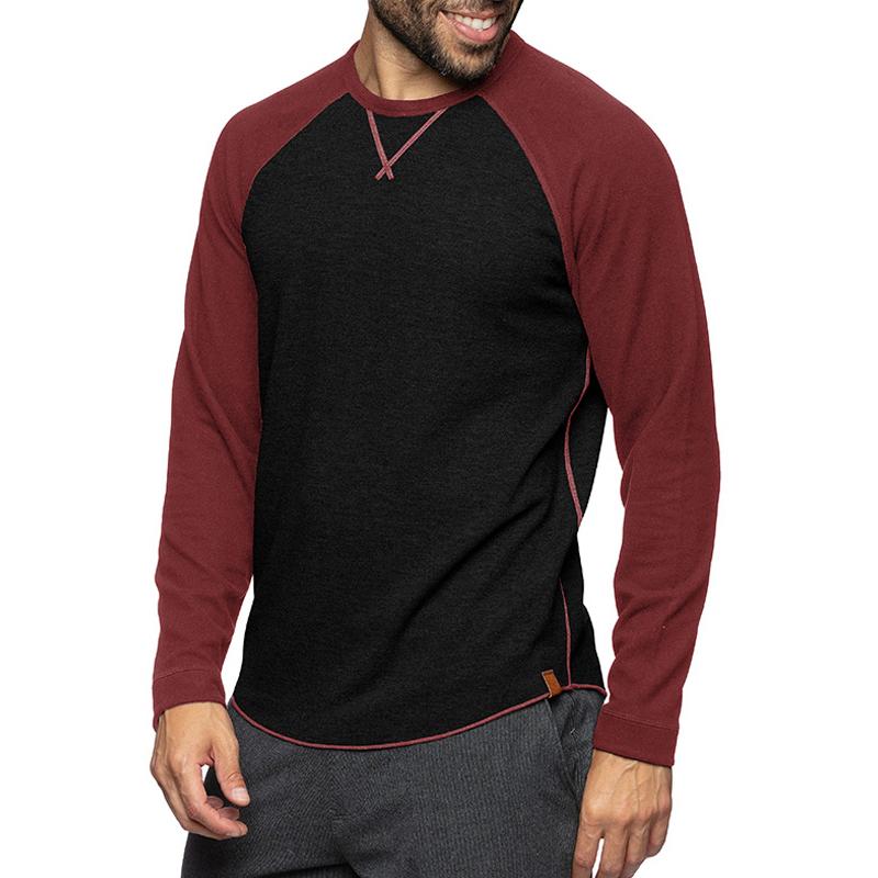 Emidio | Casual T-shirt met lange mouwen voor heren - Color Block, Zacht katoen, Slim Fit