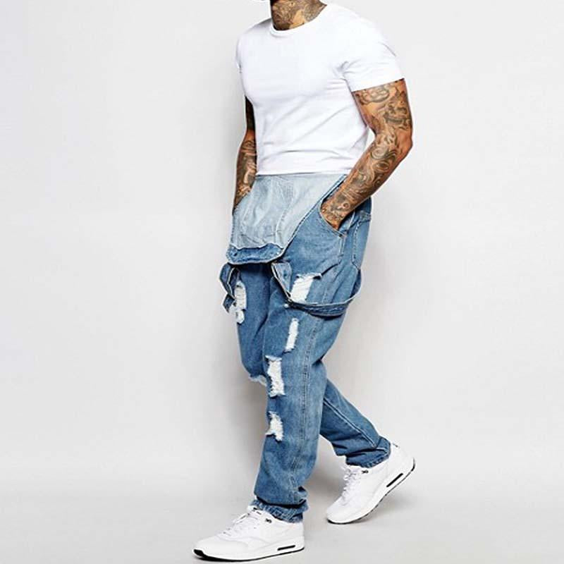 Thalion | Heren ripped denim overall - Casual loose-fit distressed jeans jumpsuit