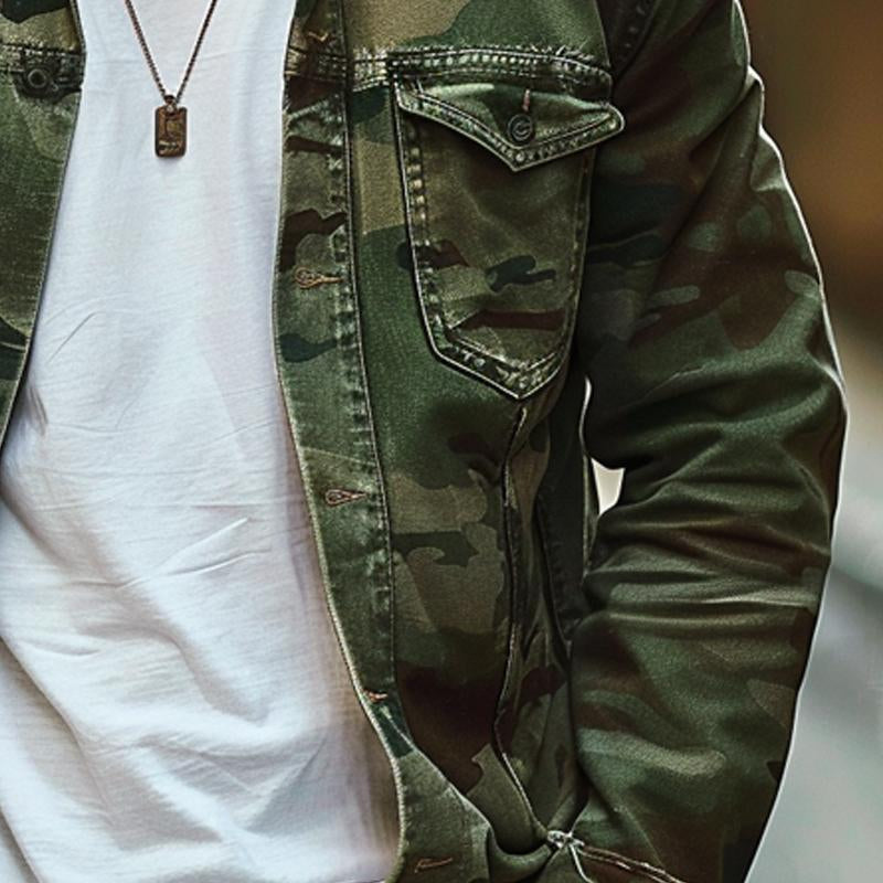 Eldrik | Camouflage herenjas - Knoopsluiting in militaire stijl, Lichtgewicht Casual Outdoorjas