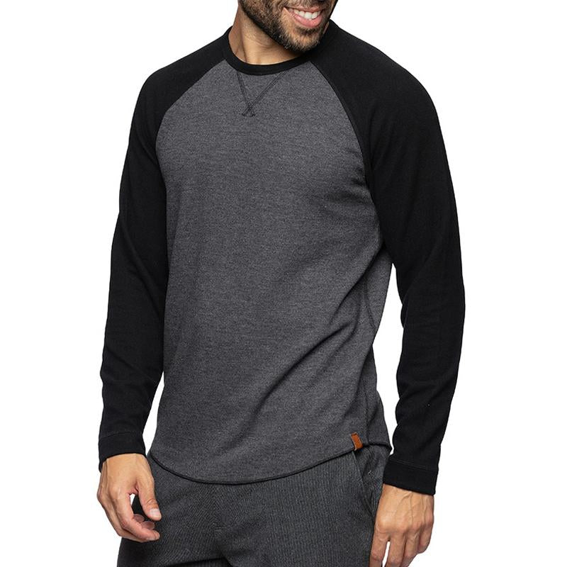 Emidio | Casual T-shirt met lange mouwen voor heren - Color Block, Zacht katoen, Slim Fit