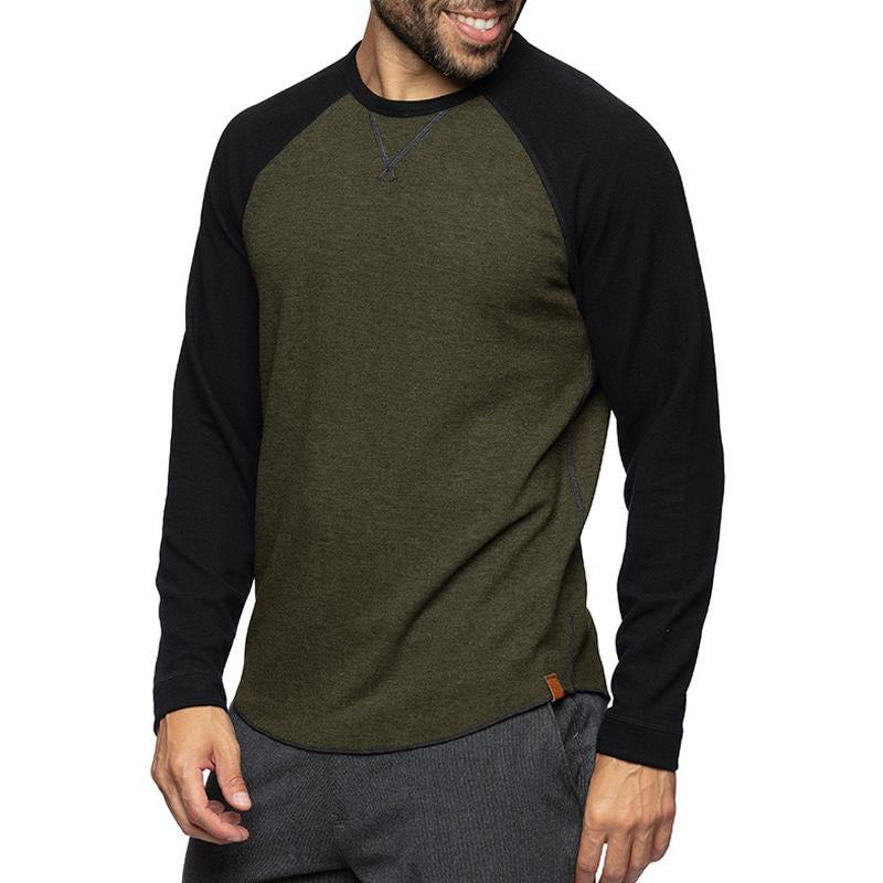 Emidio | Casual T-shirt met lange mouwen voor heren - Color Block, Zacht katoen, Slim Fit