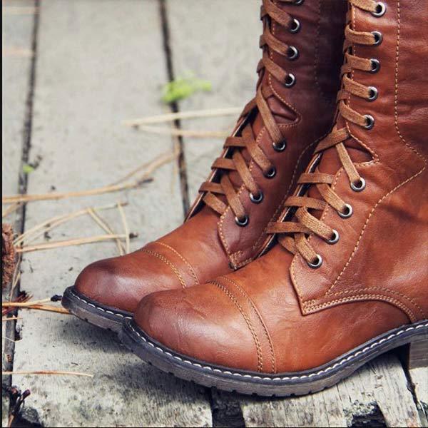 Naima | Kniehoge dameslaarzen in vintage leer - lace-up, orthopedisch comfort