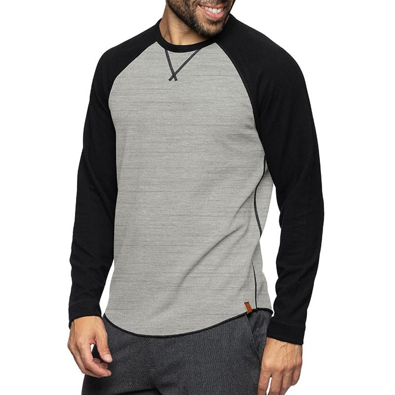 Emidio | Casual T-shirt met lange mouwen voor heren - Color Block, Zacht katoen, Slim Fit
