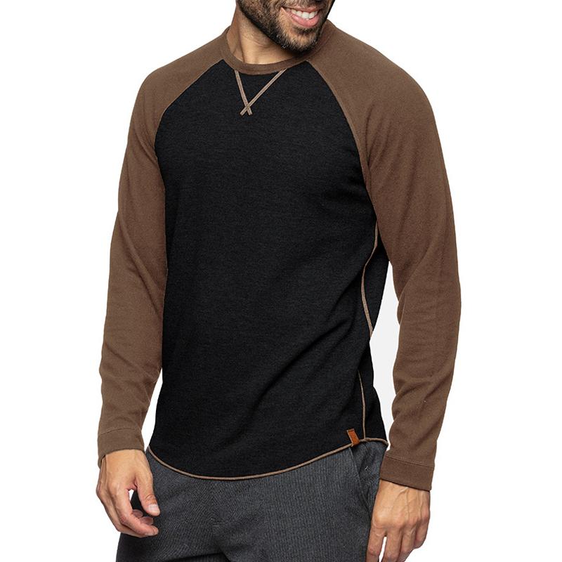 Emidio | Casual T-shirt met lange mouwen voor heren - Color Block, Zacht katoen, Slim Fit