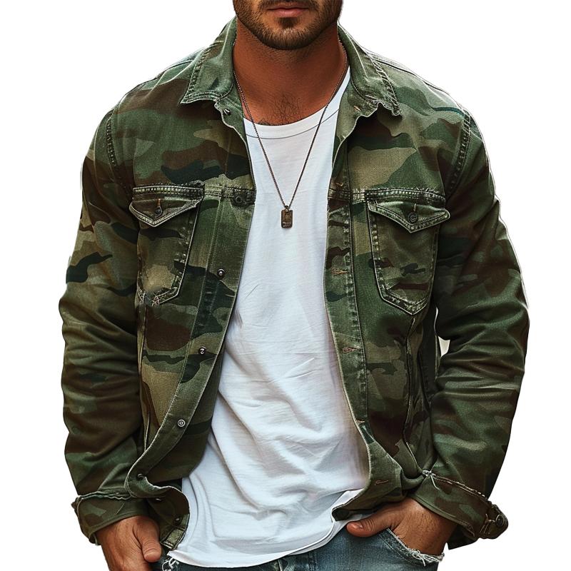 Eldrik | Camouflage herenjas - Knoopsluiting in militaire stijl, Lichtgewicht Casual Outdoorjas