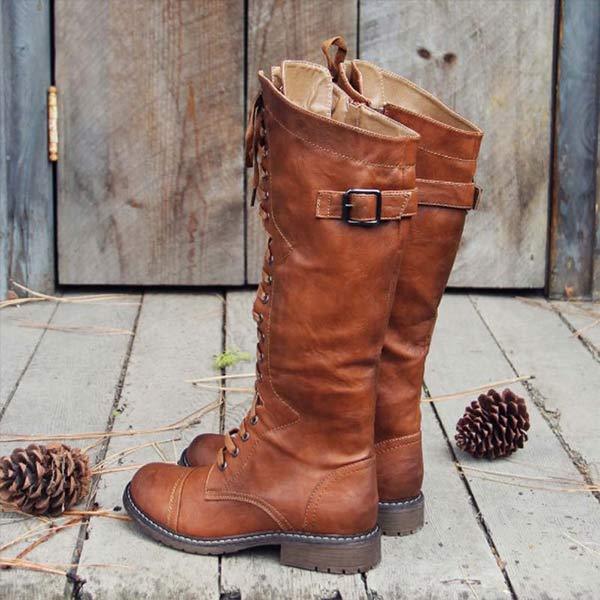 Naima | Kniehoge dameslaarzen in vintage leer - lace-up, orthopedisch comfort