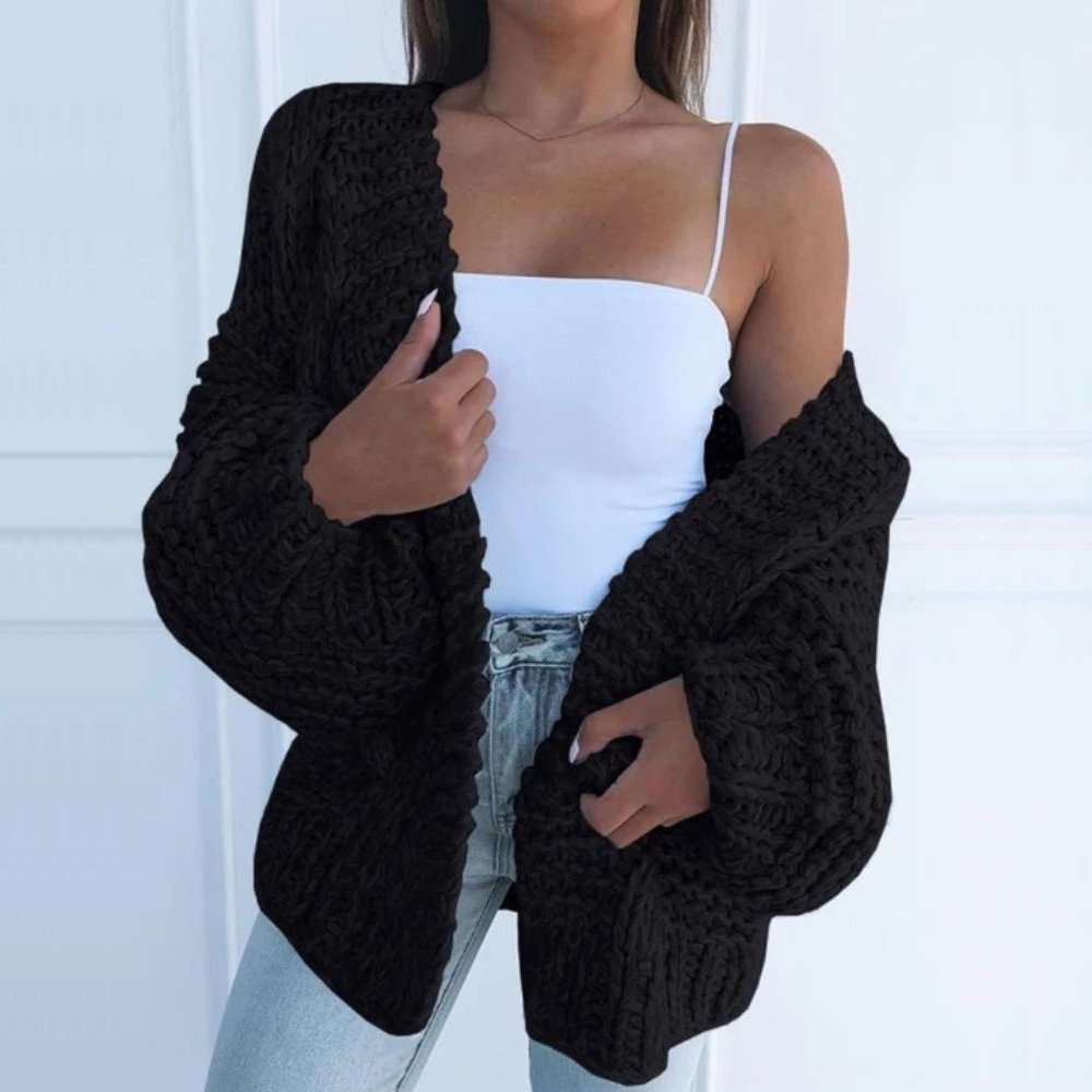 Rina | Dikke, handgebreide oversized vest voor dames – zachte, comfortabele gebreide trui