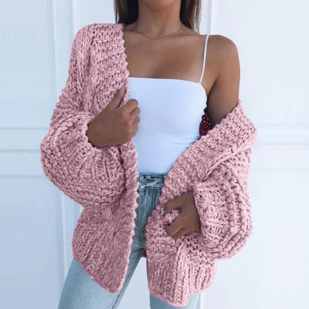 Rina | Dikke, handgebreide oversized vest voor dames – zachte, comfortabele gebreide trui