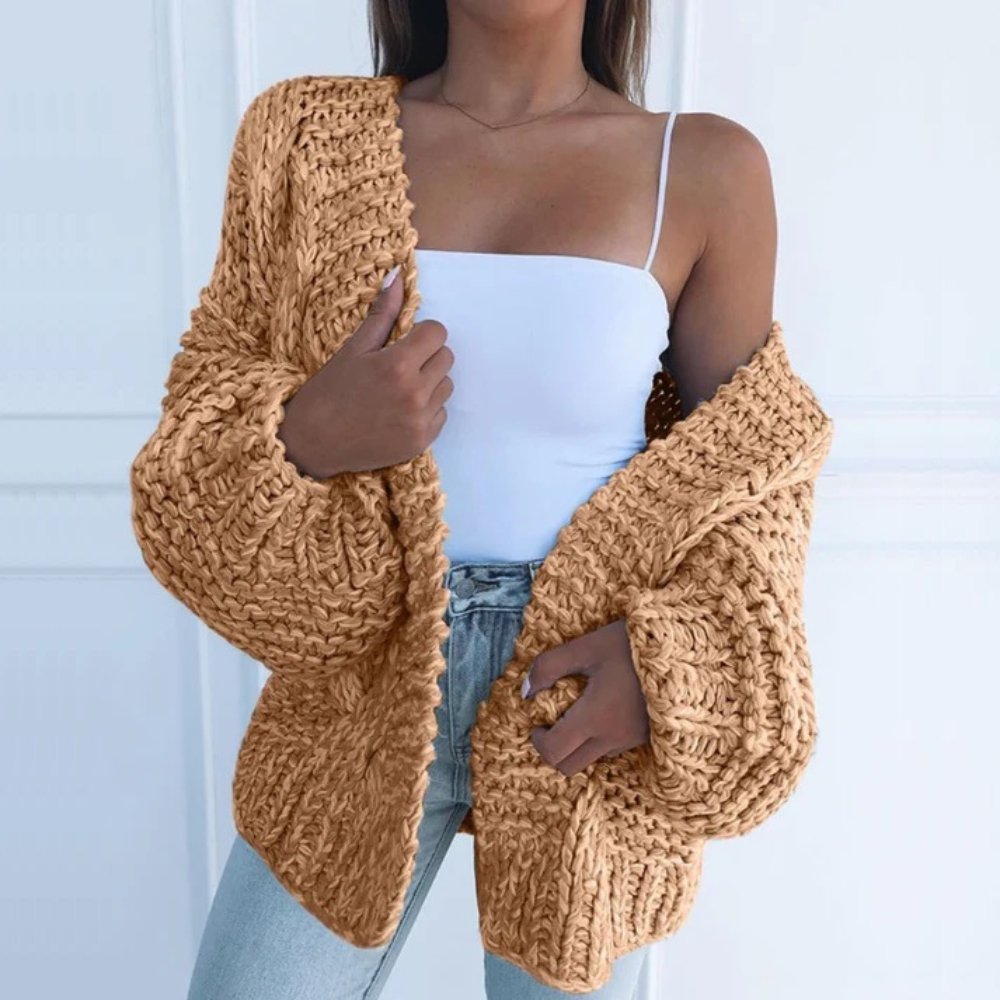 Rina | Dikke, handgebreide oversized vest voor dames – zachte, comfortabele gebreide trui