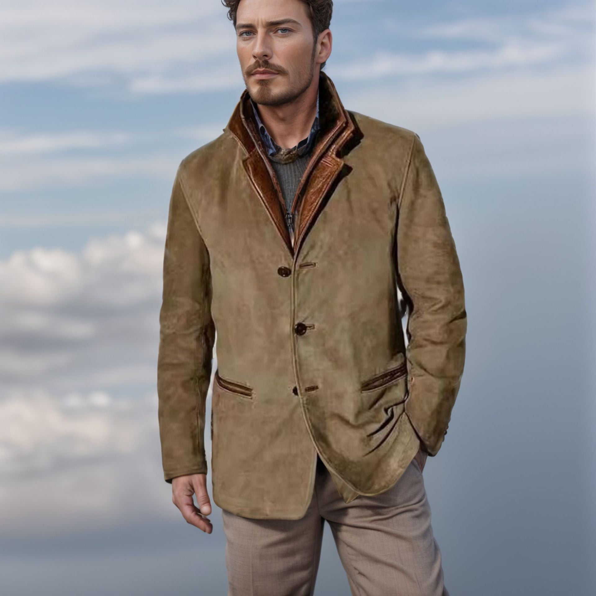 Olai | Vintage jas met leren look – Klassieke getailleerde pasvorm, casual en formele bovenkleding