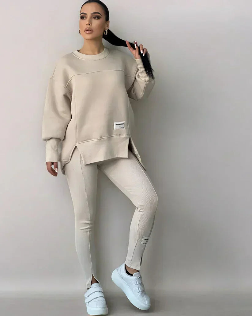 Ysotta | 2-delige set voor dames – trui met onregelmatige zoom en bijpassende legging, casual loungewear