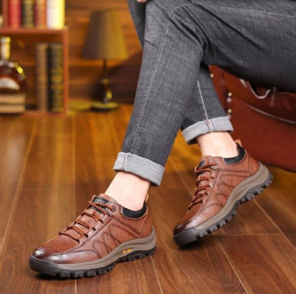 Strovix | Handgestikte leren casual schoenen voor heren – schokbestendig, ergonomisch, outdoor- en werkschoenen