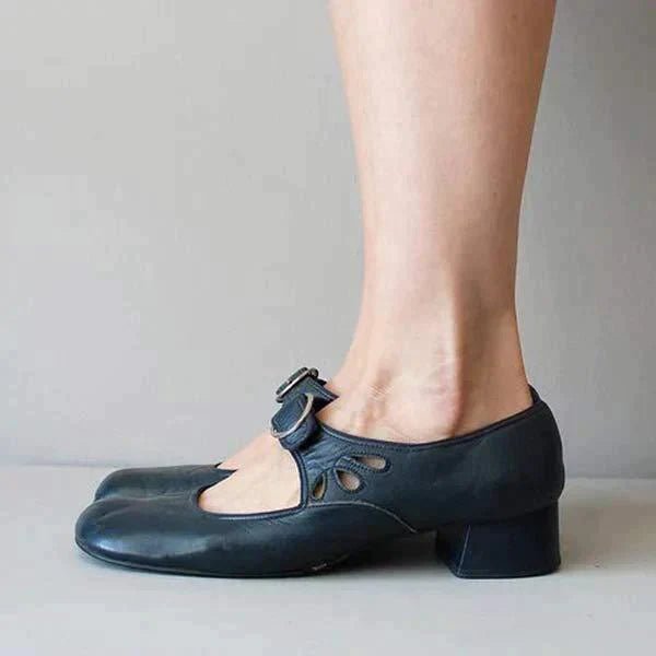 Inga | Vintage Leren Schoenen met Ronde Teen - Klassieke Comfortabele Leren Damessandalen