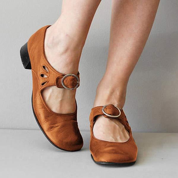 Inga | Vintage Leren Schoenen met Ronde Teen - Klassieke Comfortabele Leren Damessandalen